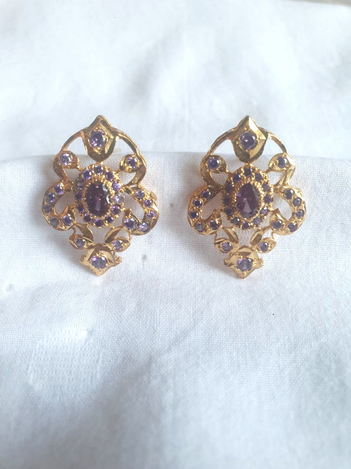 Purple Hues of Zircon, Gold Plated Earrings.
