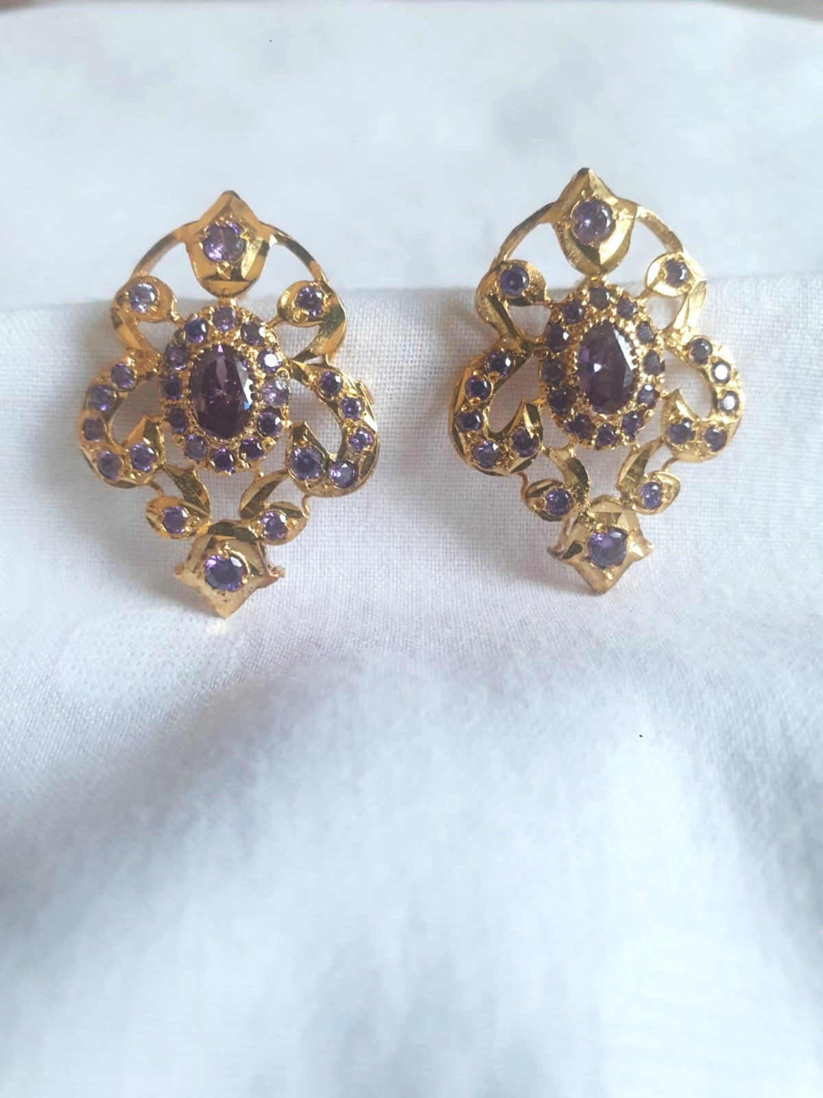 Purple Hues of Zircon, Gold Plated Earrings.
