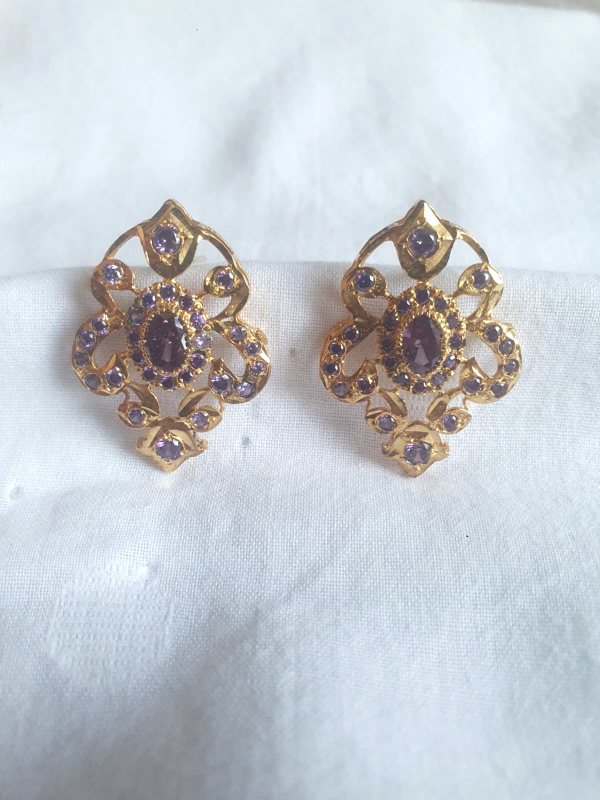 Purple Hues of Zircon, Gold Plated Earrings.