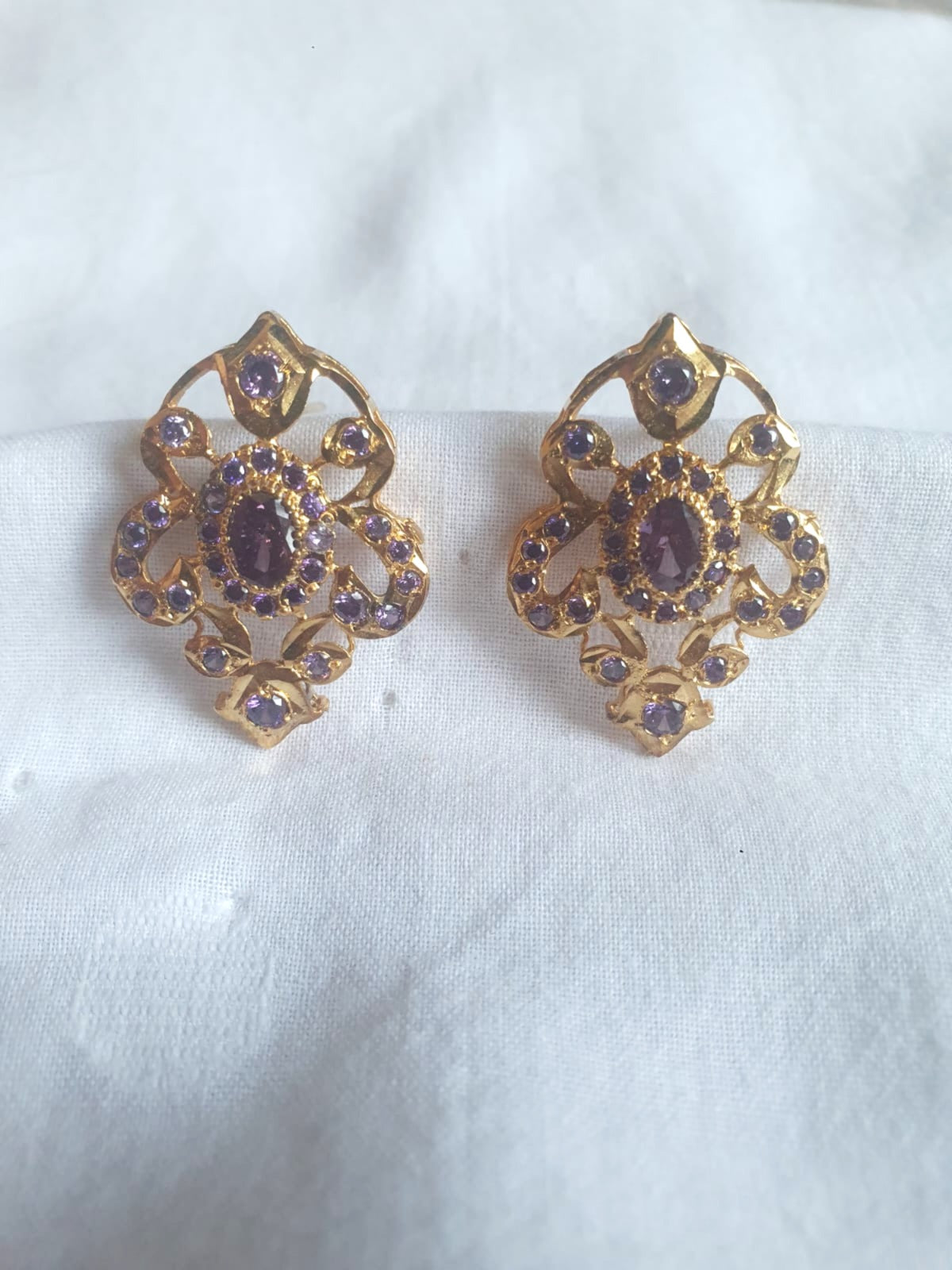 Purple Hues of Zircon, Gold Plated Earrings.